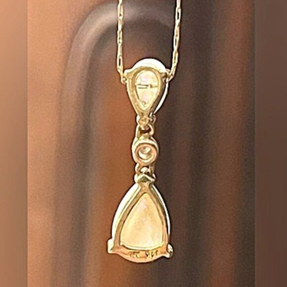 Beautiful Double Opal Pendant Solid 14k Gold w/14k 20" Chain Stamped 14k - Picture 2 of 9